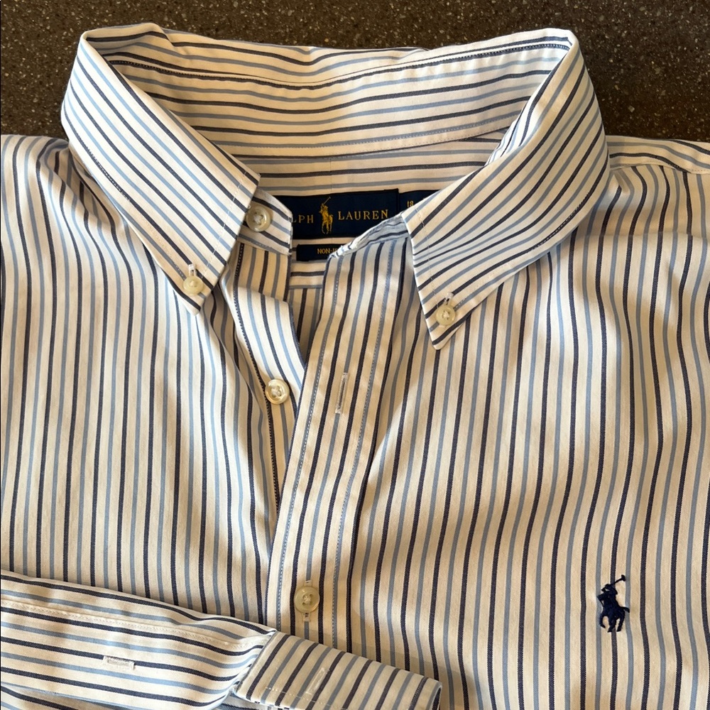 Polo by Ralph Lauren White Button-Down Shirt with Blue Stripes